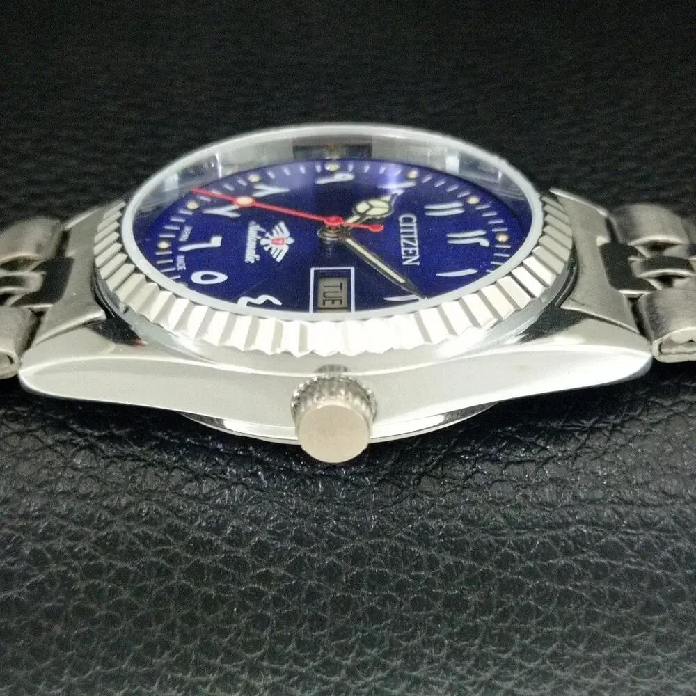Vintage 1978 Citizen Automatic Mens Silver Watch W/daydate & Blue accents